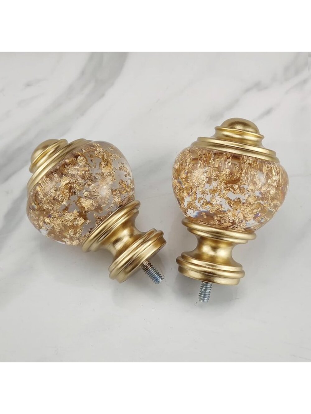 Elegant Gold Foiled Decorative Curtain Rod Finials - Set of 2, 1" & 1.25